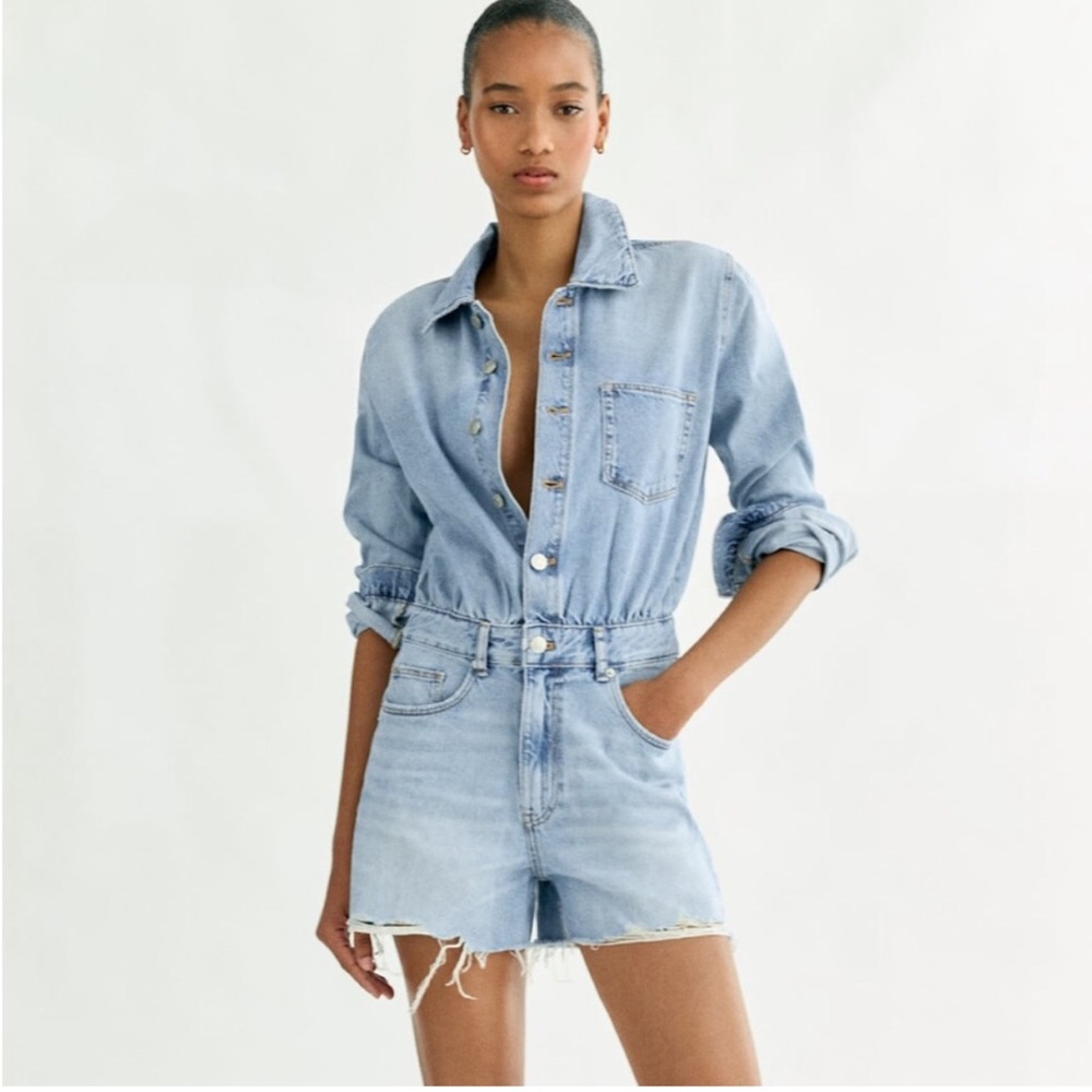 NWT ZARA SHORT DENIM JUMPSUIT